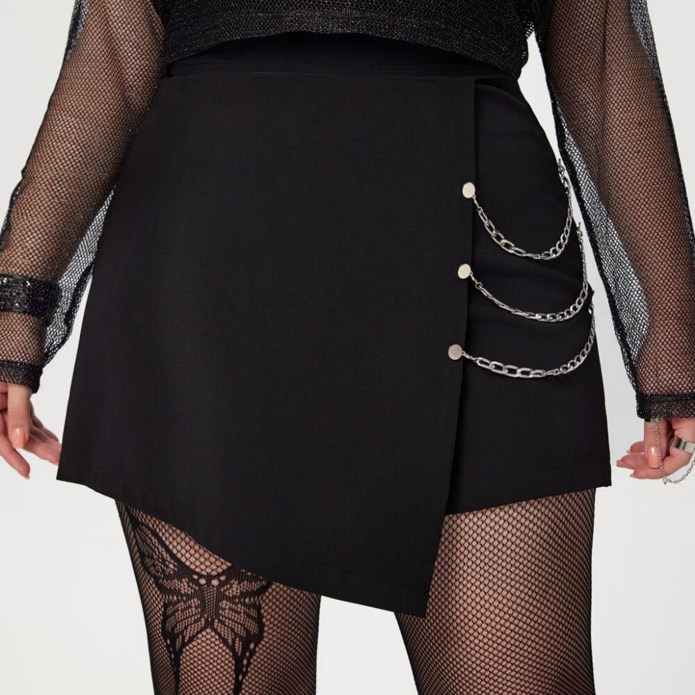 4XL Cider - High Waist Solid Skort With Chain Curve & Plus